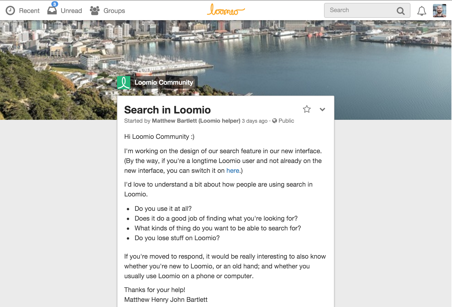 Matt uses Loomio to ask the community about search