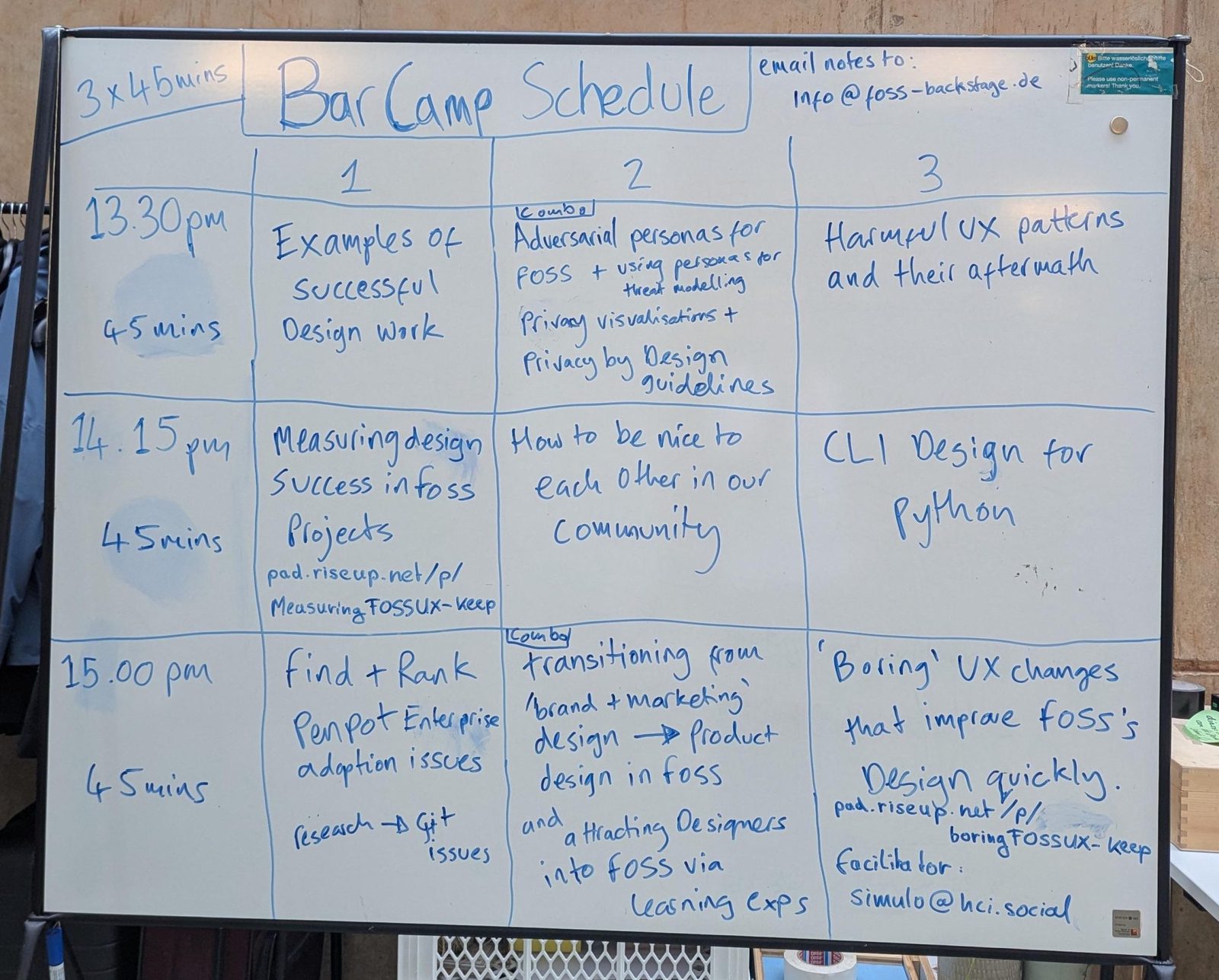 The schedule written on a whiteboard The schedule written on a whiteboard
