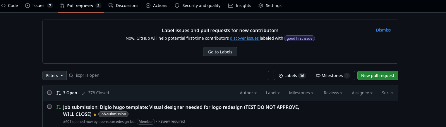 screenshot of pull requests on the open source design repo