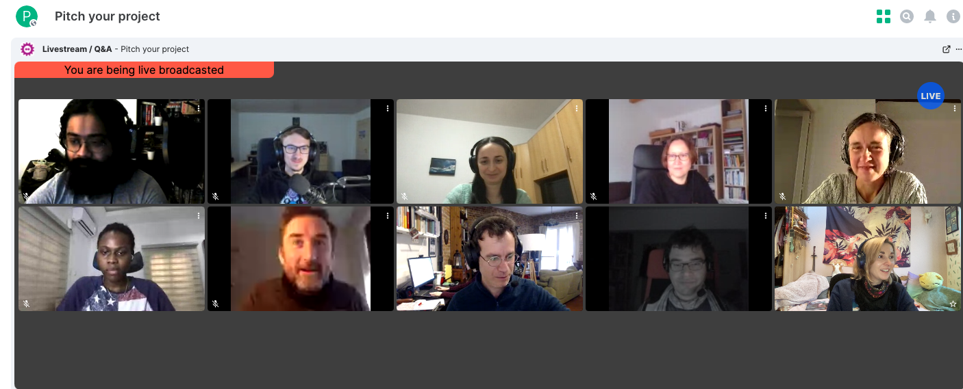 Screenshot of the open source design dev room at the end of FOSDEM 2021